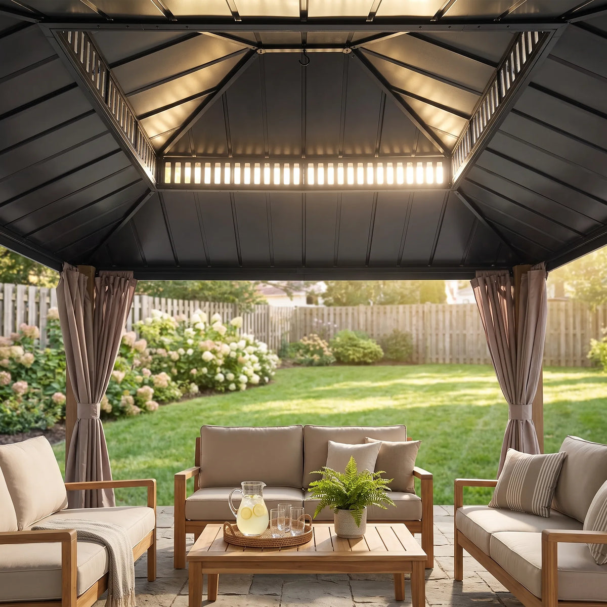 Kingston Aluminum Gazebo - Natural Woodgrain, 12x14
