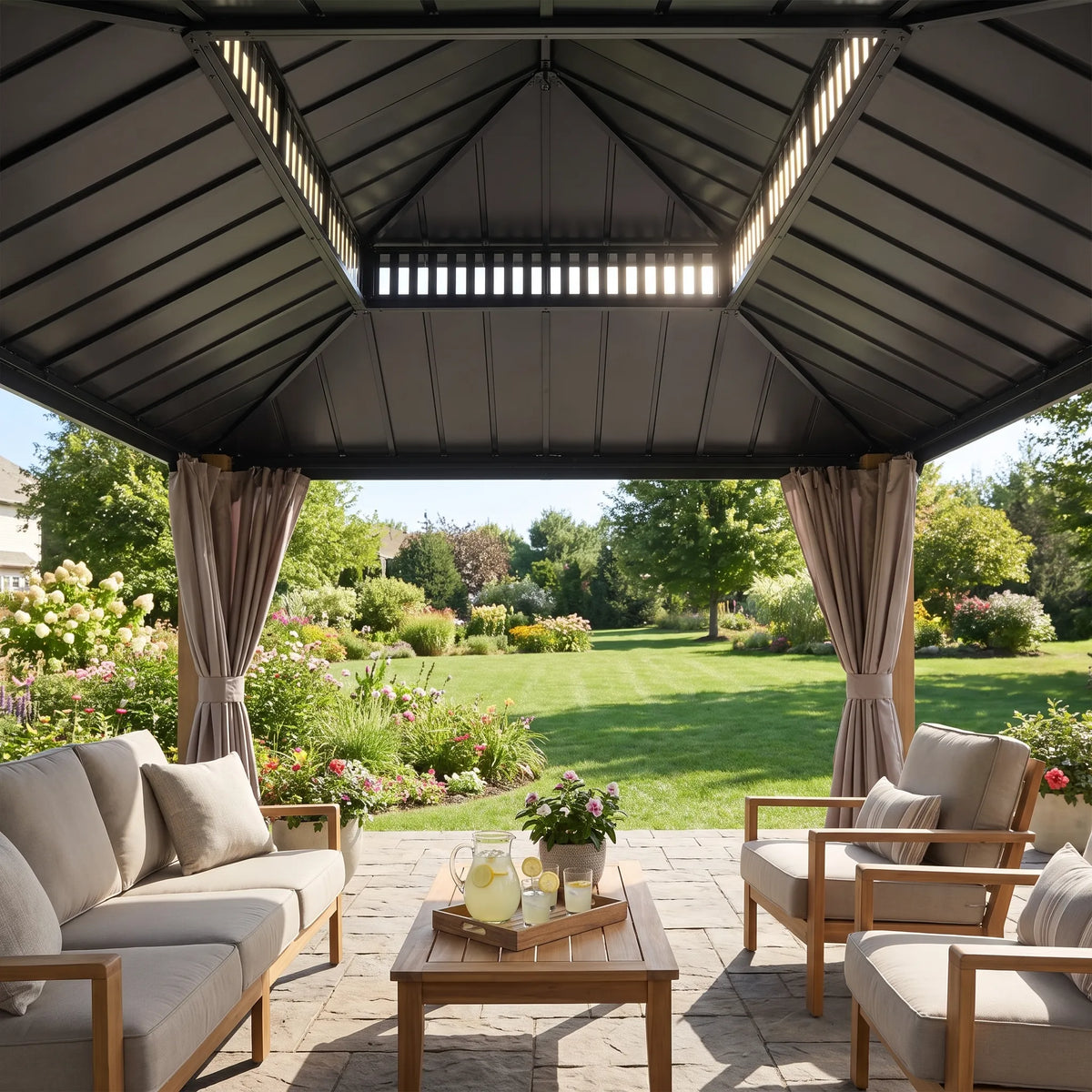 Kingston Aluminum Gazebo - Natural Woodgrain, 12x16