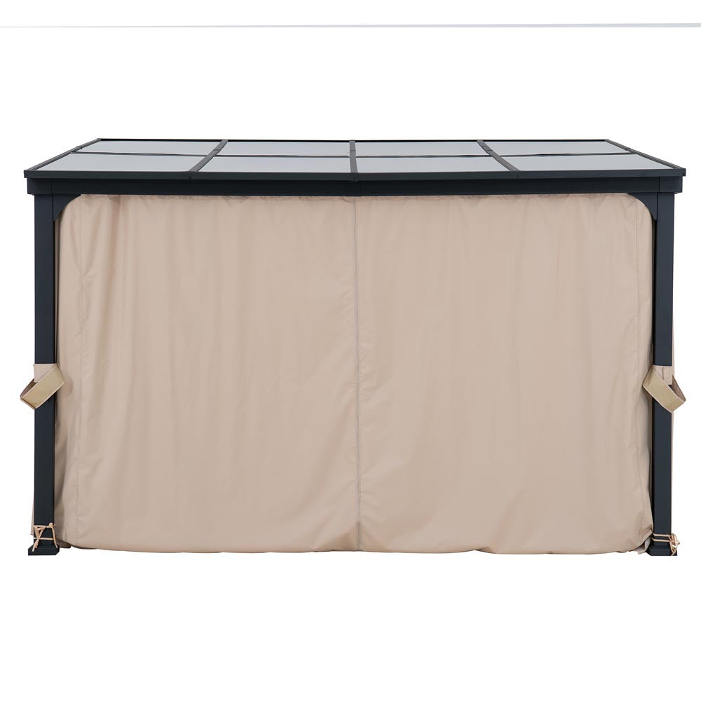 SUNJOY 10x12 Fabric Roof Wall Mounted Gazebo, Lean to Gazebo with Curtain and Netting
