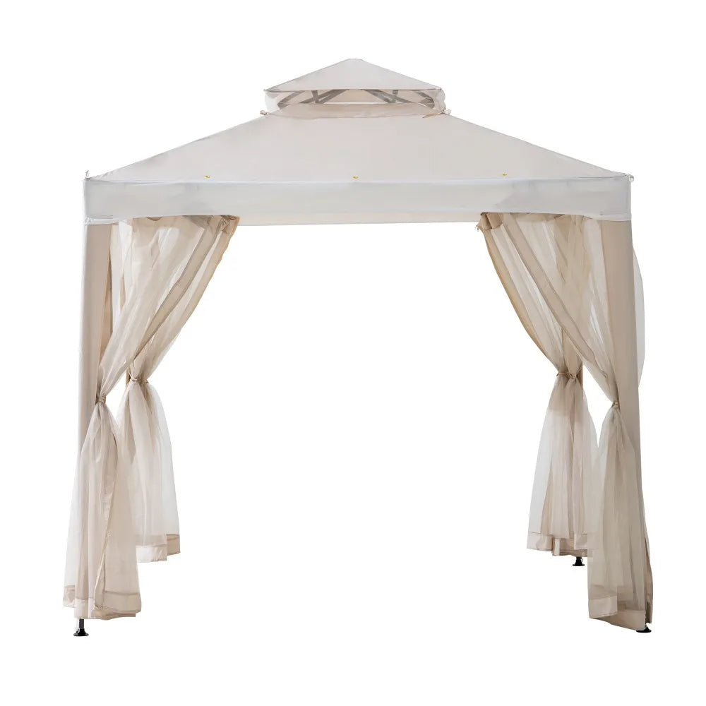 SUNJOY 8x8 Soft Top Gazebo with Mosquito Netting - Beige & White 