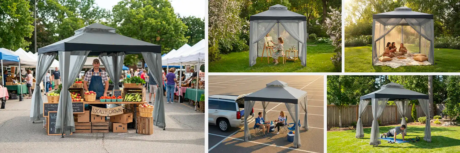SUNJOY 8x8 Soft Top Gazebo with Mosquito Netting - Gray & Black