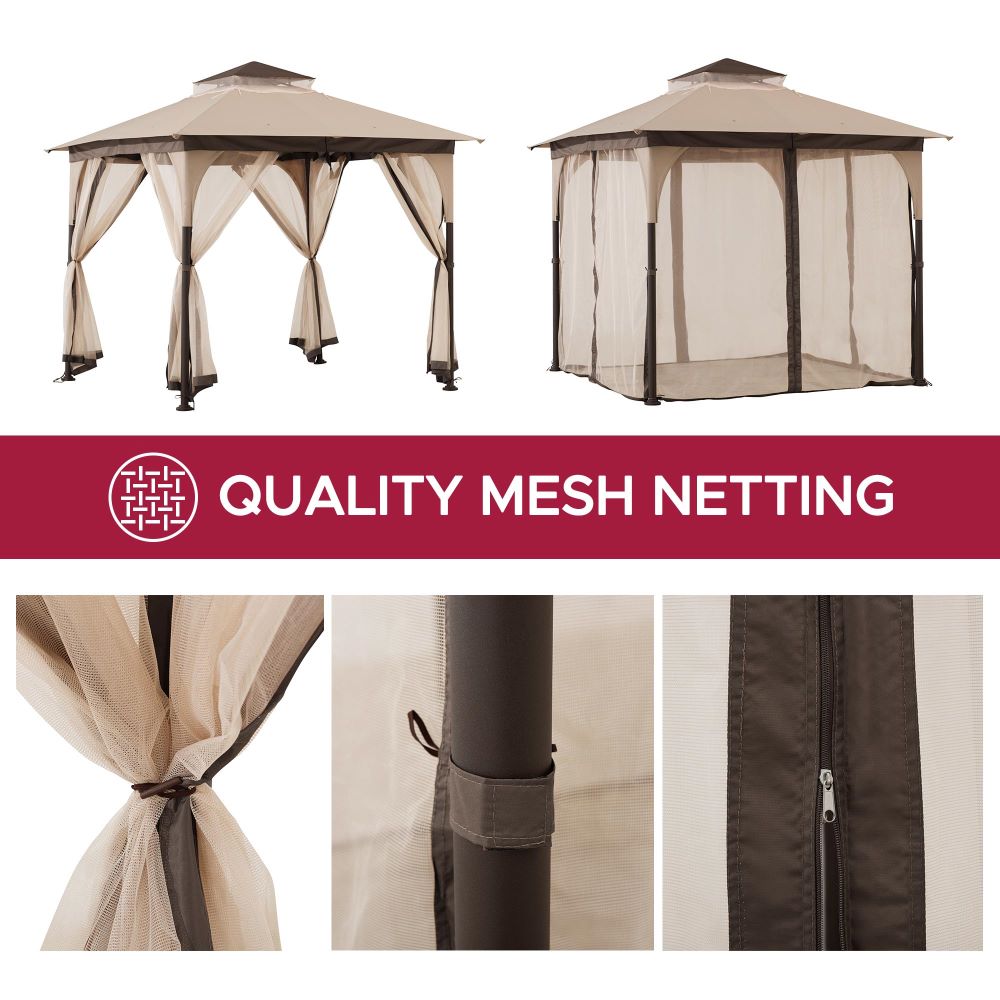 SUNJOY 9x9 2-Tier Steel Frame Gazebo with Netting - Beige 