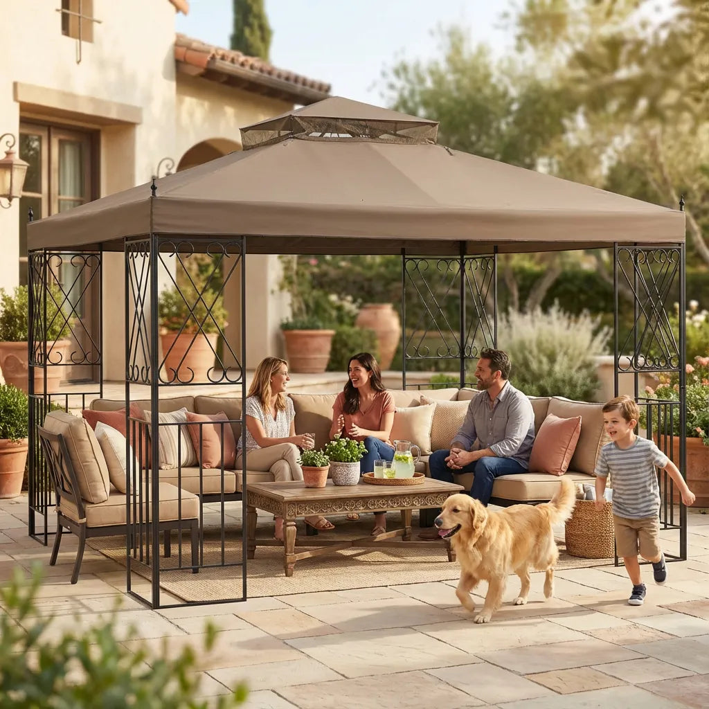 SUNJOY 10x12 Steel Frame 2-Tier Soft Top Gazebo with Ceiling Hook
