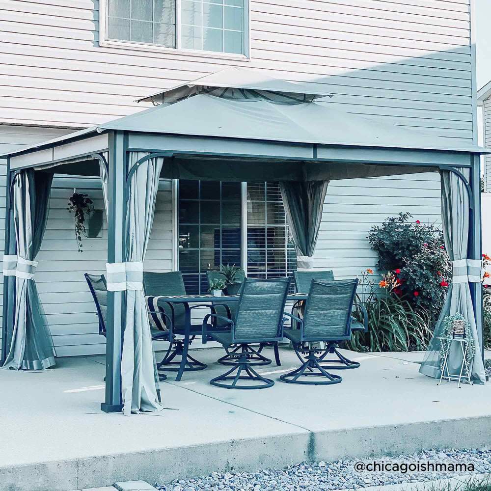 SUNJOY 11x13 Soft Top Gazebo with Netting and Curtain.