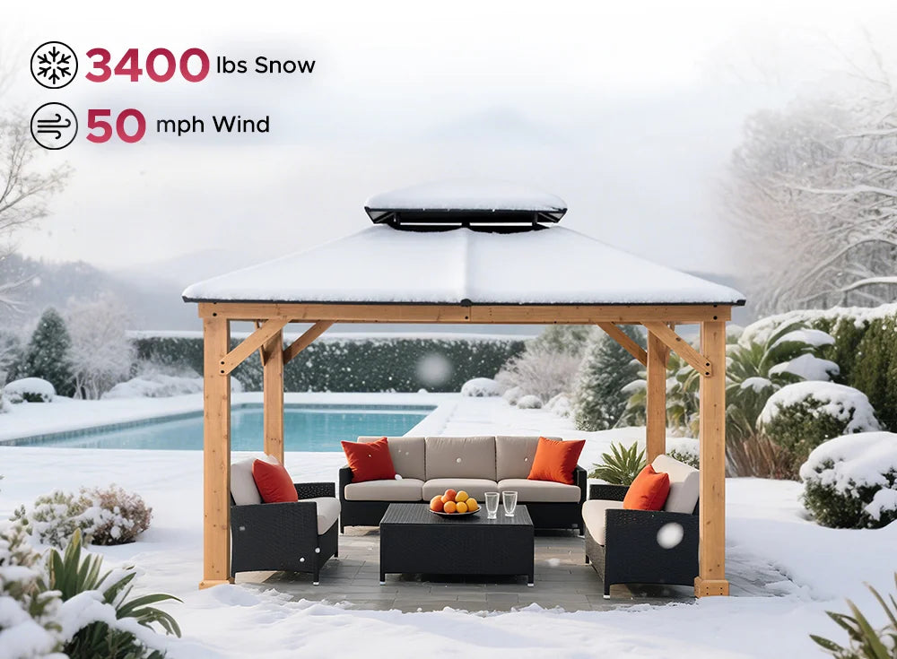SUNJOY 11x13 Cedar Hardtop Gazebo with Heavy-Duty Steel Roof & Ceiling Hook - Natural Cedar