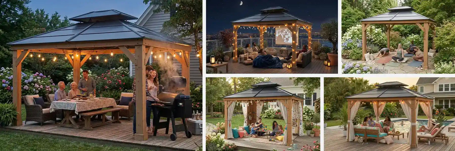 SUNJOY 11x13 Cedar Hardtop Gazebo with Heavy-Duty Steel Roof & Ceiling Hook - Natural Cedar