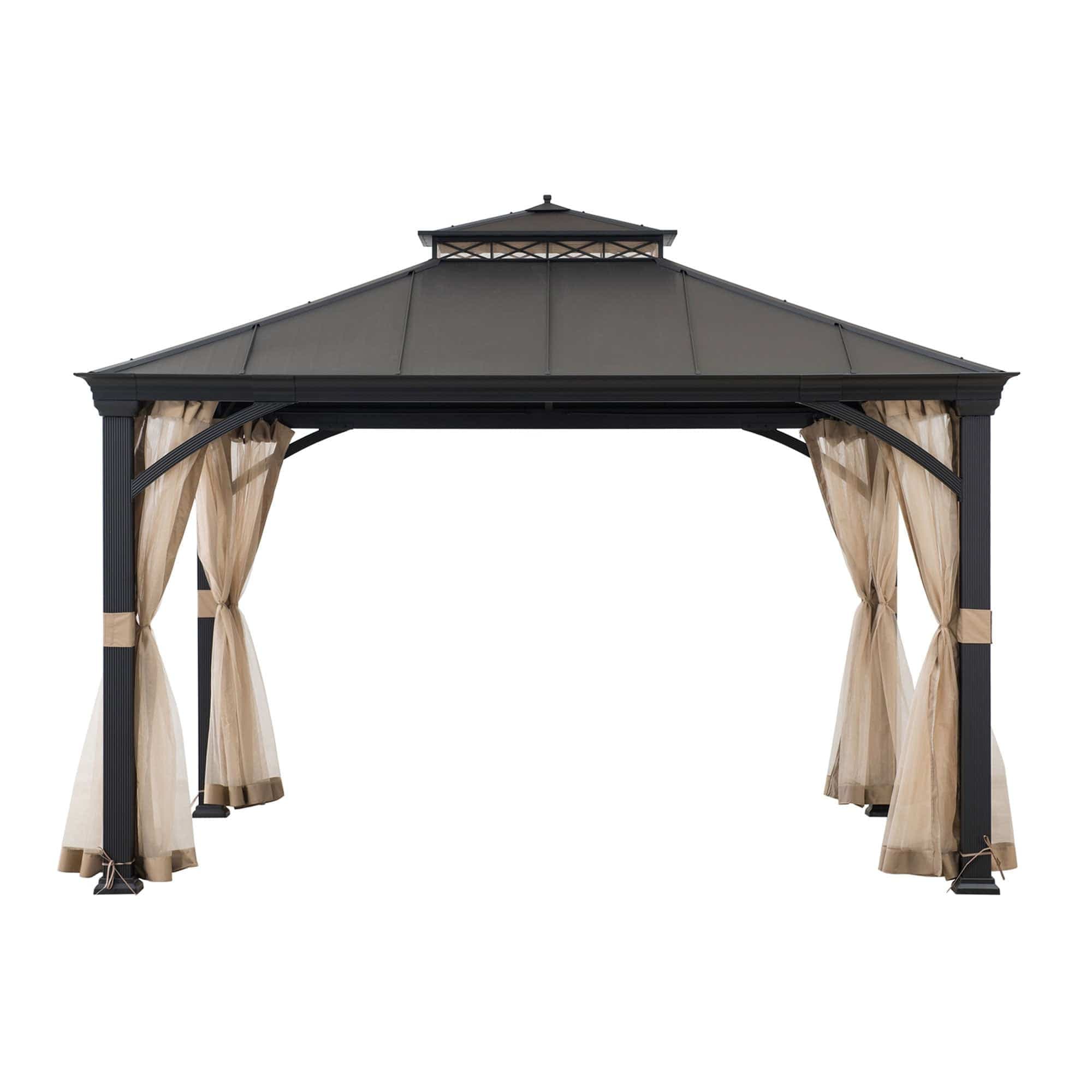 SUNJOY 11x13 Metal Gazebo with Aluminum Frame and Privacy Netting.