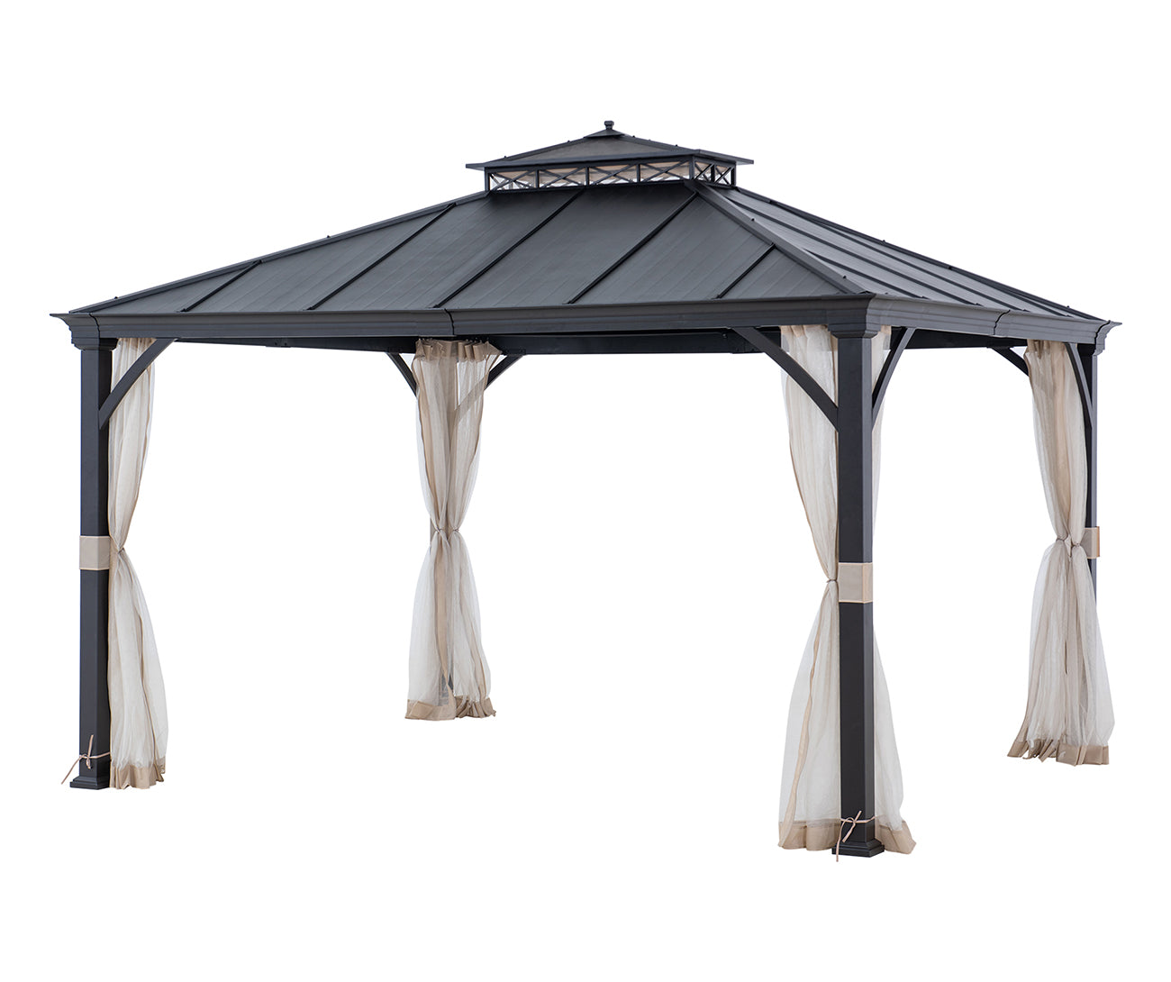 Crown Lattice Hardtop Patio Gazebo 11' × 13',  Matte Black