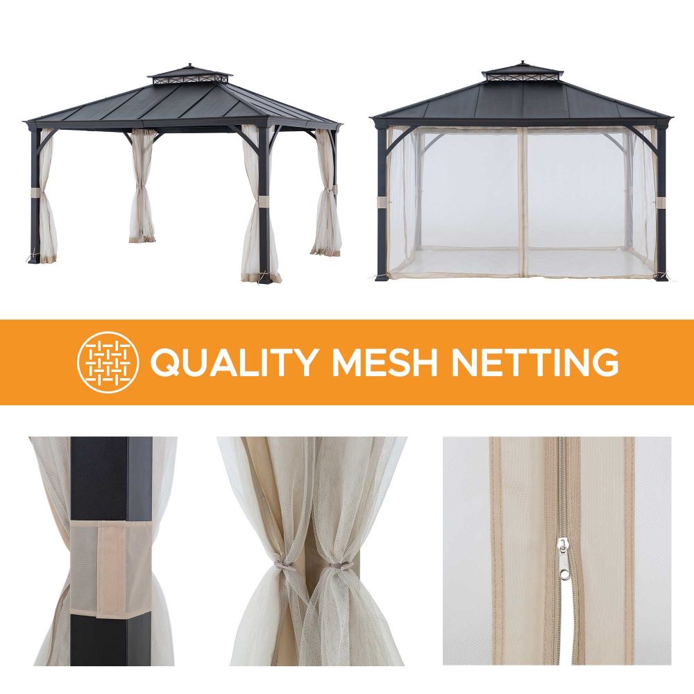 SUNJOY 10x12 Steel Gazebo with 2-Tier Metal Roof and Netting 