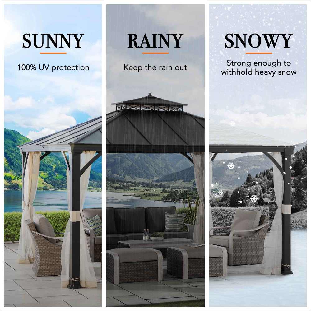 SUNJOY 10x12 Steel Gazebo with 2-Tier Metal Roof and Netting 
