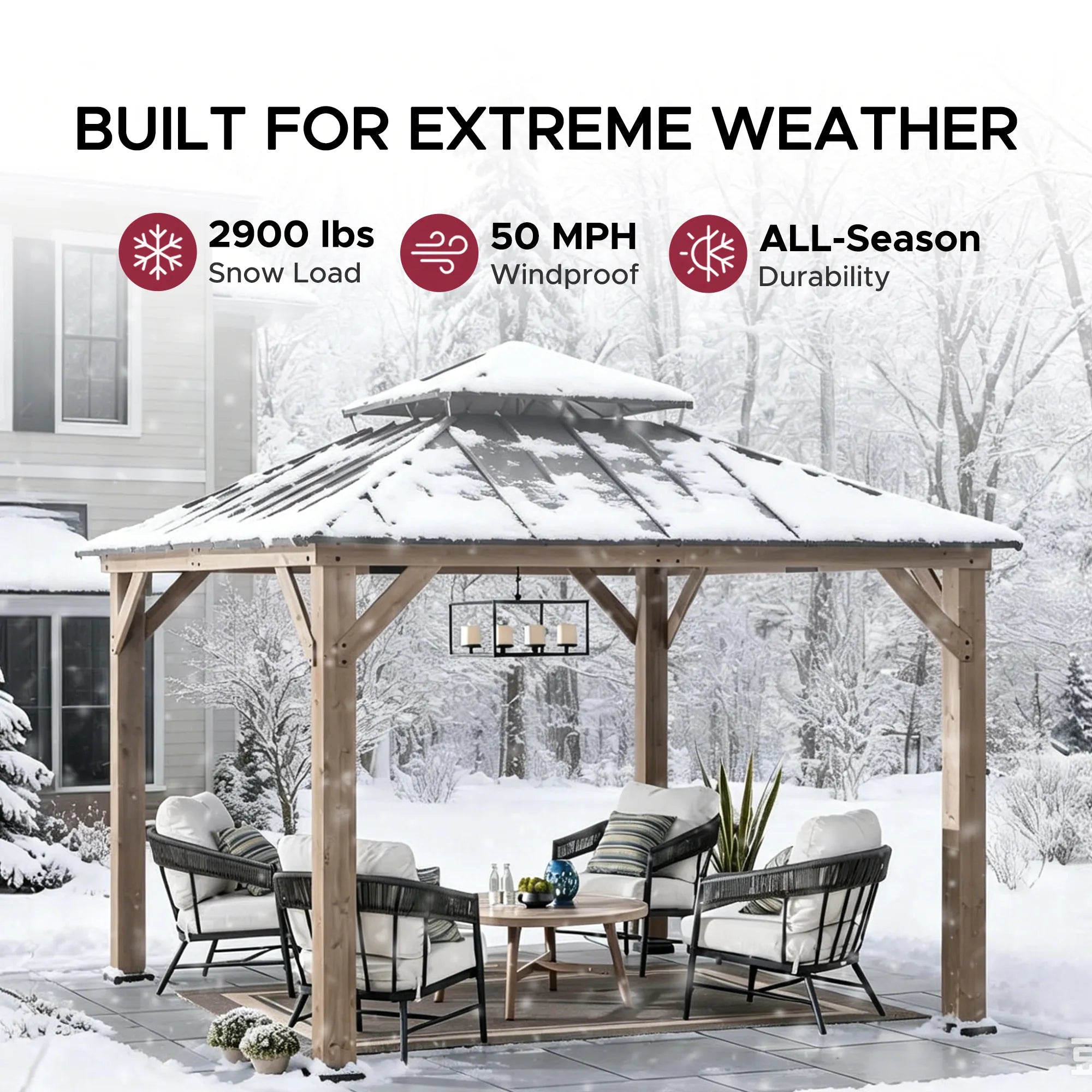 SUNJOY 11x11 Wooden Frame Backyard Hardtop Gazebo with Ceiling Hook - Standard Warm Cedar