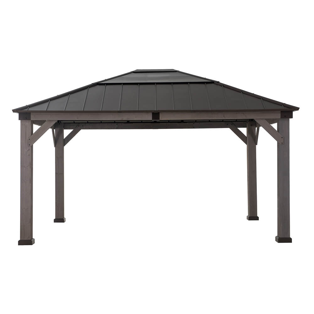SUNJOY 13x15 Wooden Frame Gazebo with Hip Roof and Ceiling Hook.