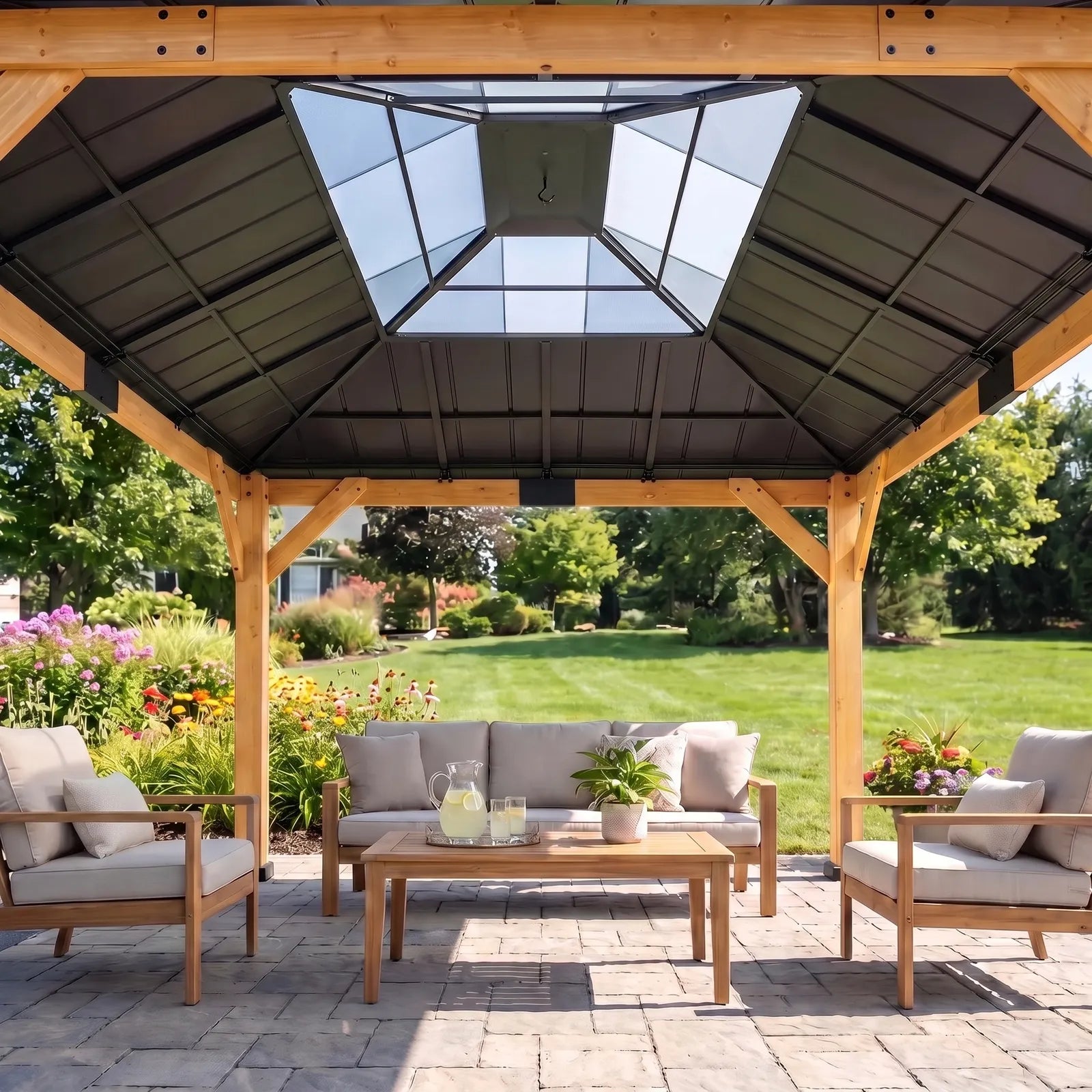 Antrim Skylight Cedar Gazebo - Dark Wood, 13x15