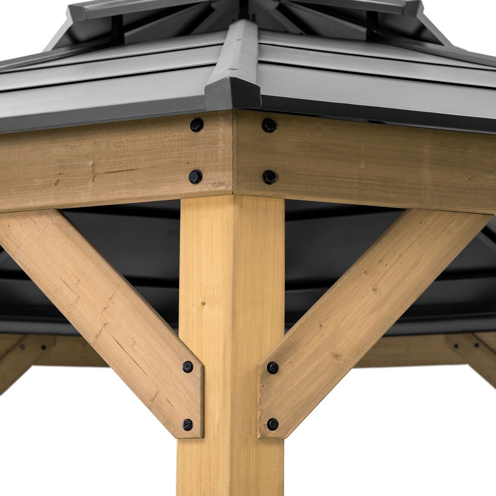 SUNJOY 13x13 Octagon Wood Patio Gazebo with Black Steel Roof and Ceiling Hook