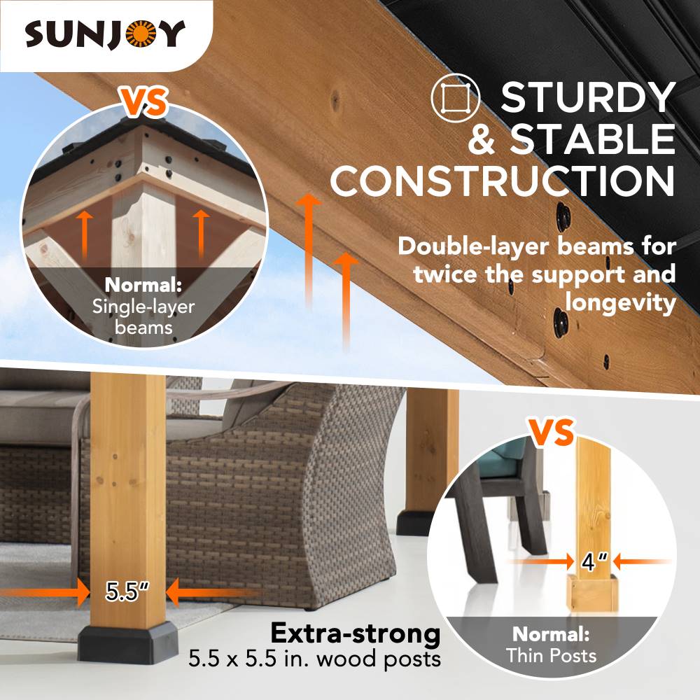 SUNJOY 11x13 Wooden Frame Gable Roof Gazebo with Ceiling Hook.