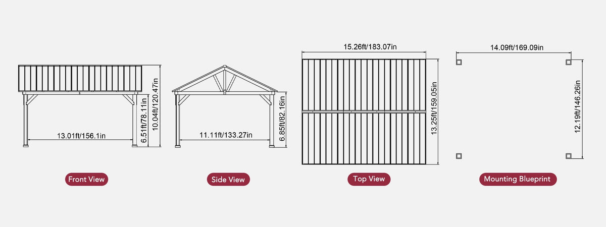 SUNJOY 13x15 Gable Roof Gazebo with Ceiling Hook - Brown