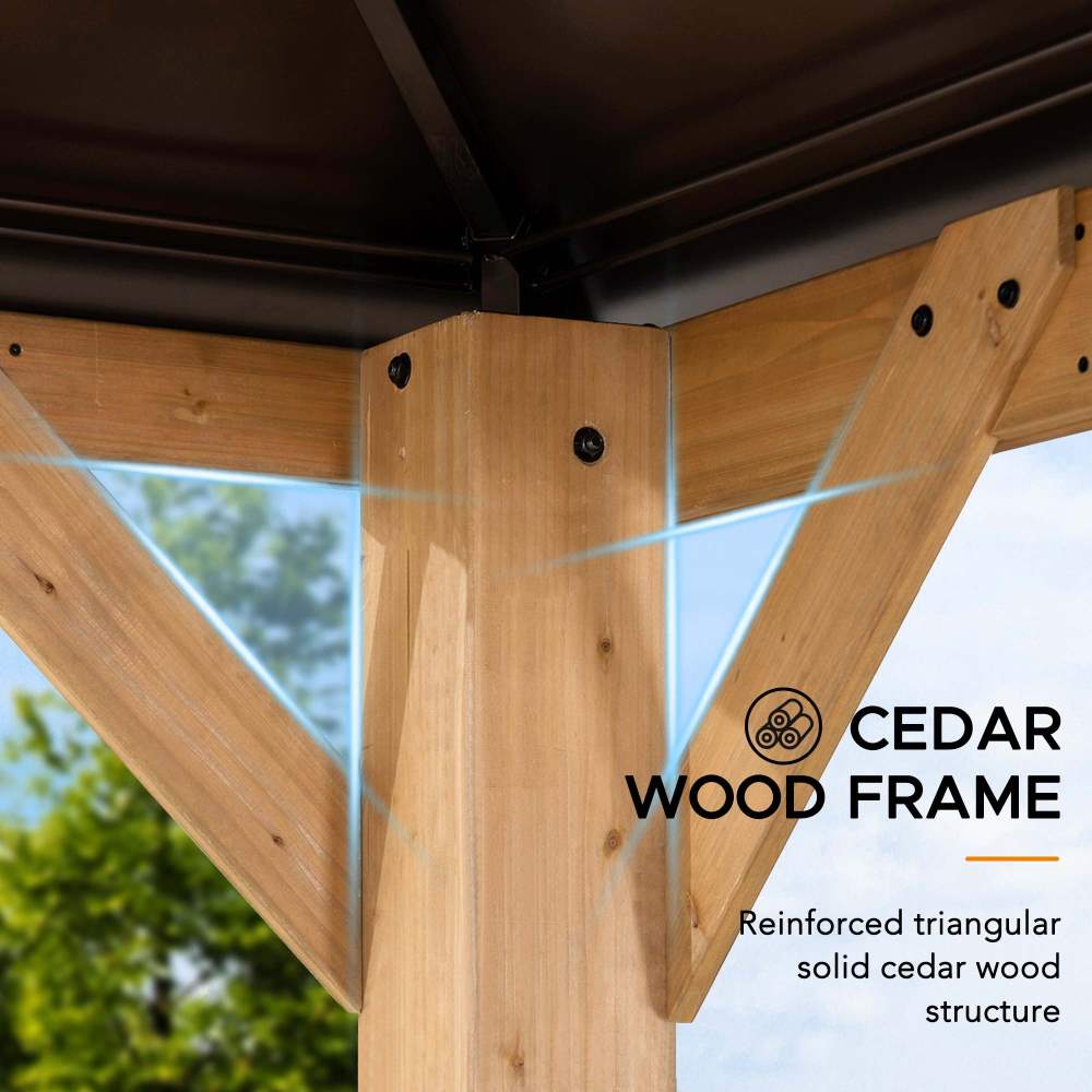 SUNJOY 11x13 Brown Wooden Gazebo with Ceiling Hook 