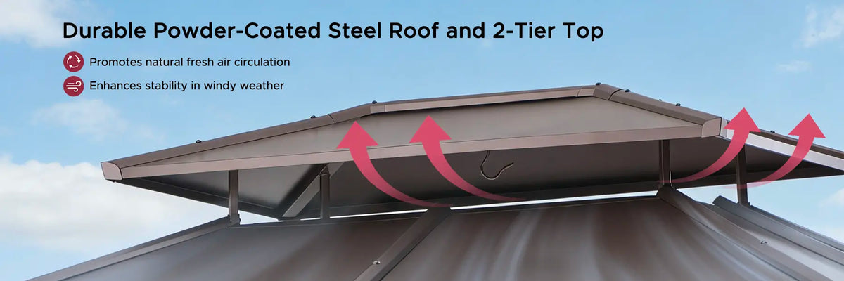 SUNJOY 10x12 Metal Hardtop Gazebo with Netting and Ceiling Hook