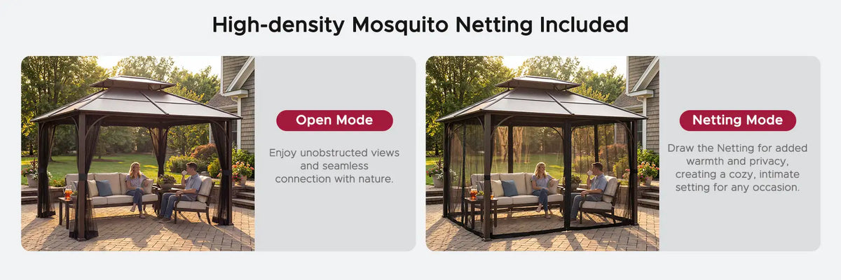 SUNJOY 10x12 Metal Hardtop Gazebo with Netting and Ceiling Hook