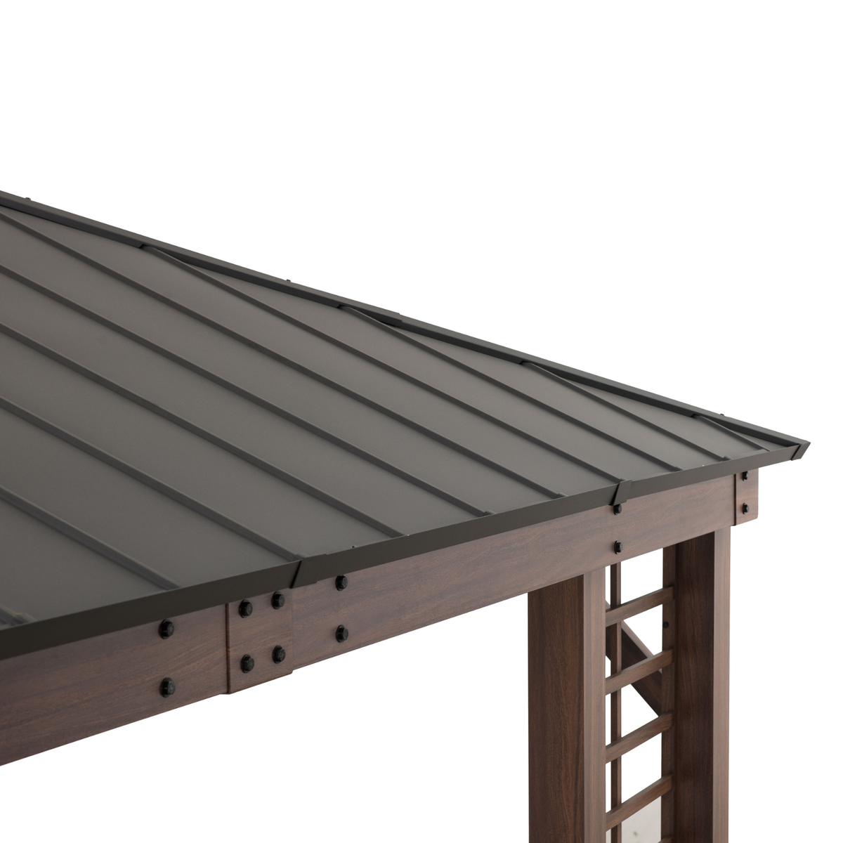 Veranda Woodgrain Steel Roof Planter Gazebo, 13x15