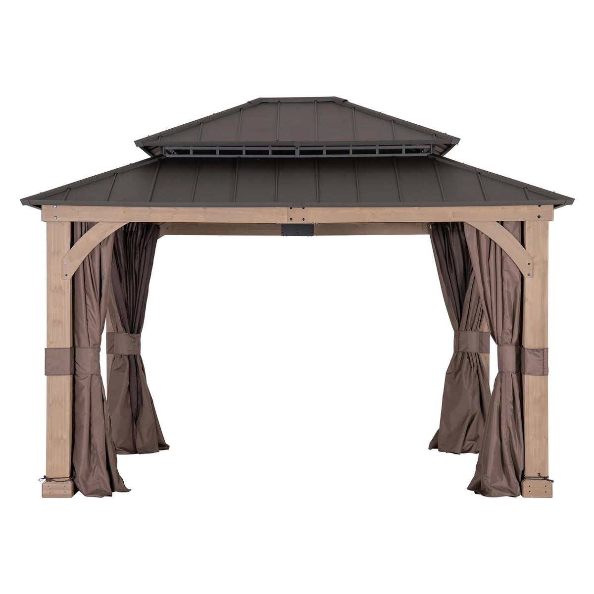 Extra-Large Vent Top Wood Gazebo with 5.5" Thick Posts, Netting & Curtains, 11x13