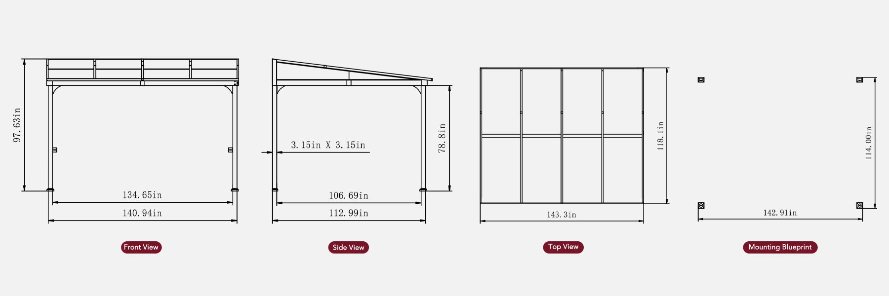 SUNJOY 10x12 Metal Roof Wall Mounted Gazebo, Lean to Gazebo with Curtain and Netting
