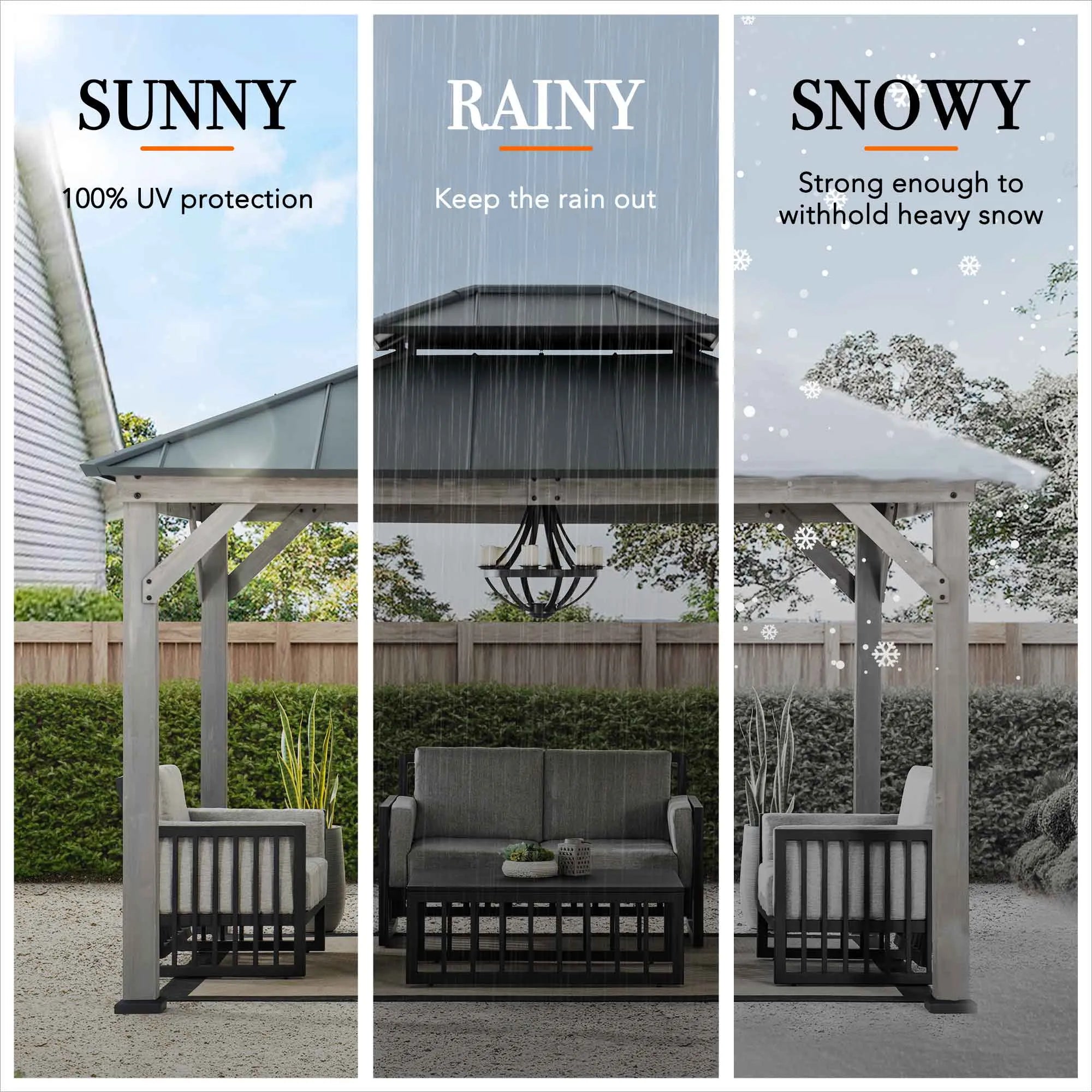 SUNJOY 10x12 Wood Gazebo with 2-tier Metal Roof and Ceiling Hook - Driftwood Cedar