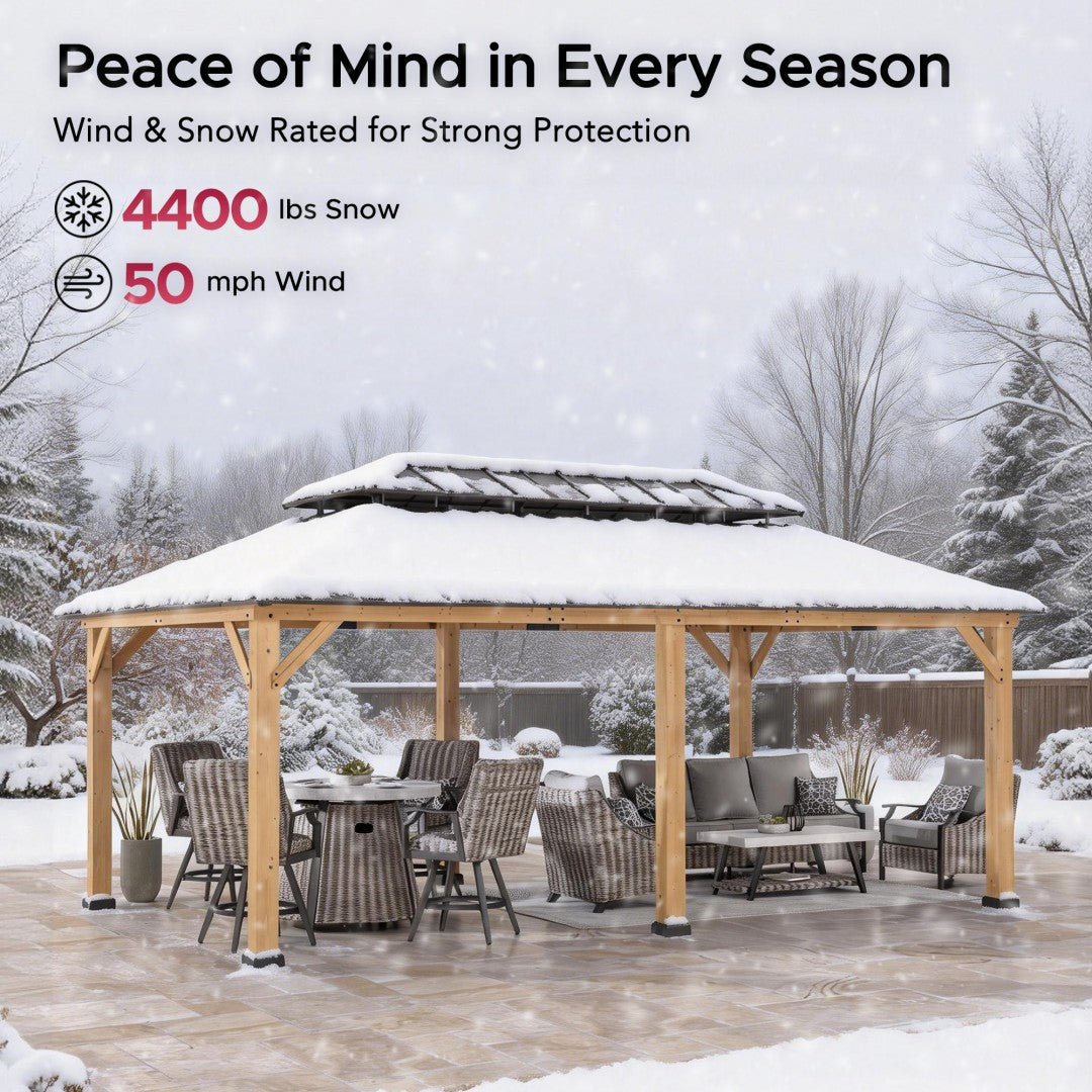SUNJOY 12x20 Patio Wooden Gazebo with Ceiling Hooks - Standard Natural wood
