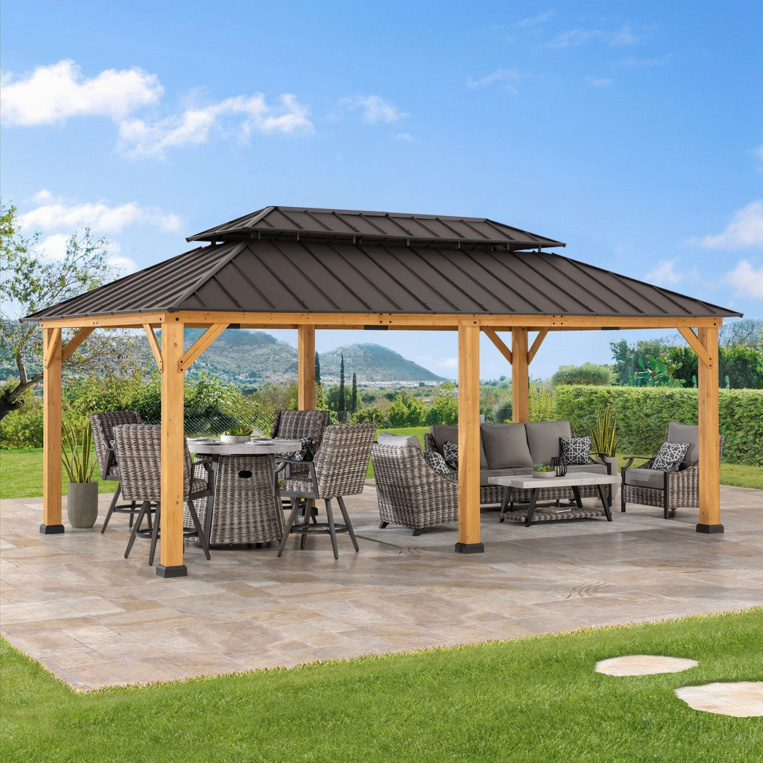 SUNJOY 12x20 Patio Wooden Gazebo with Ceiling Hooks - Standard Natural wood