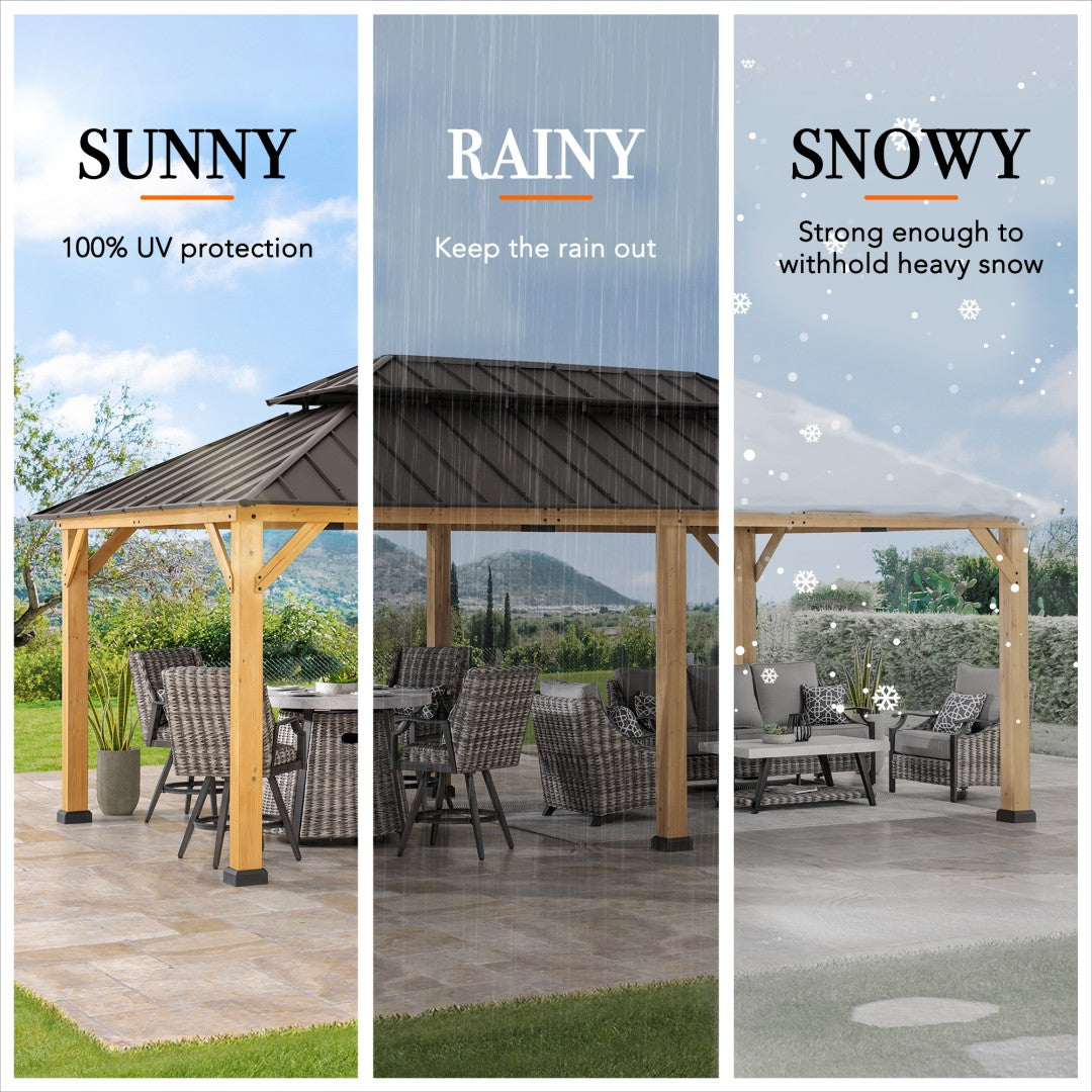 SUNJOY 12x20 Patio Wooden Gazebo with Ceiling Hooks - Standard Natural wood