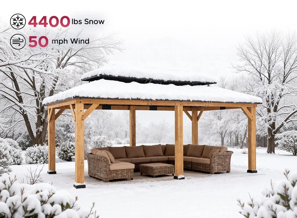 SUNJOY 12x20 Patio Wooden Gazebo with Ceiling Hooks - Standard Natural wood