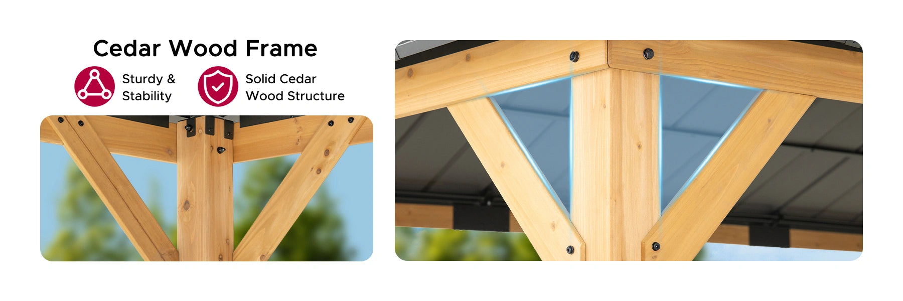 SUNJOY 12x20 Patio Wooden Gazebo with Ceiling Hooks - Standard Natural wood