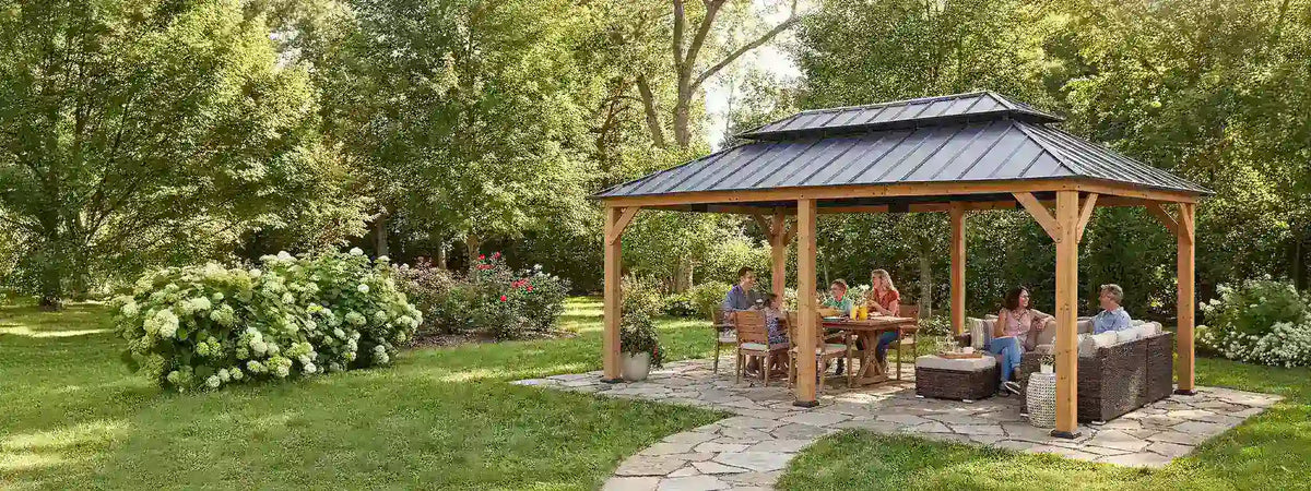 SUNJOY 12x20 Patio Wooden Gazebo with Ceiling Hooks - Standard Natural wood