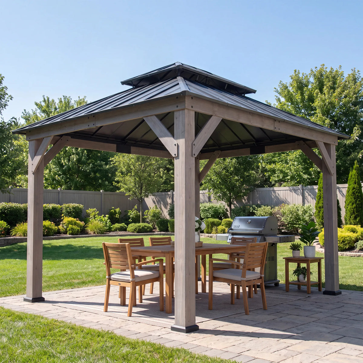 Double-Tier Cedar Gazebo 10x12 - Driftwood Cedar