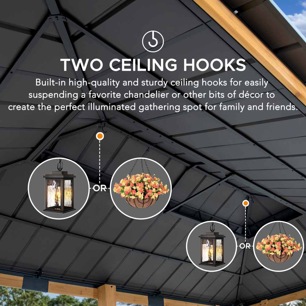 SUNJOY 12x20 Cedar Hardtop Gazebo with 2 Ceiling Hooks - Upgrade Natural Cedar.