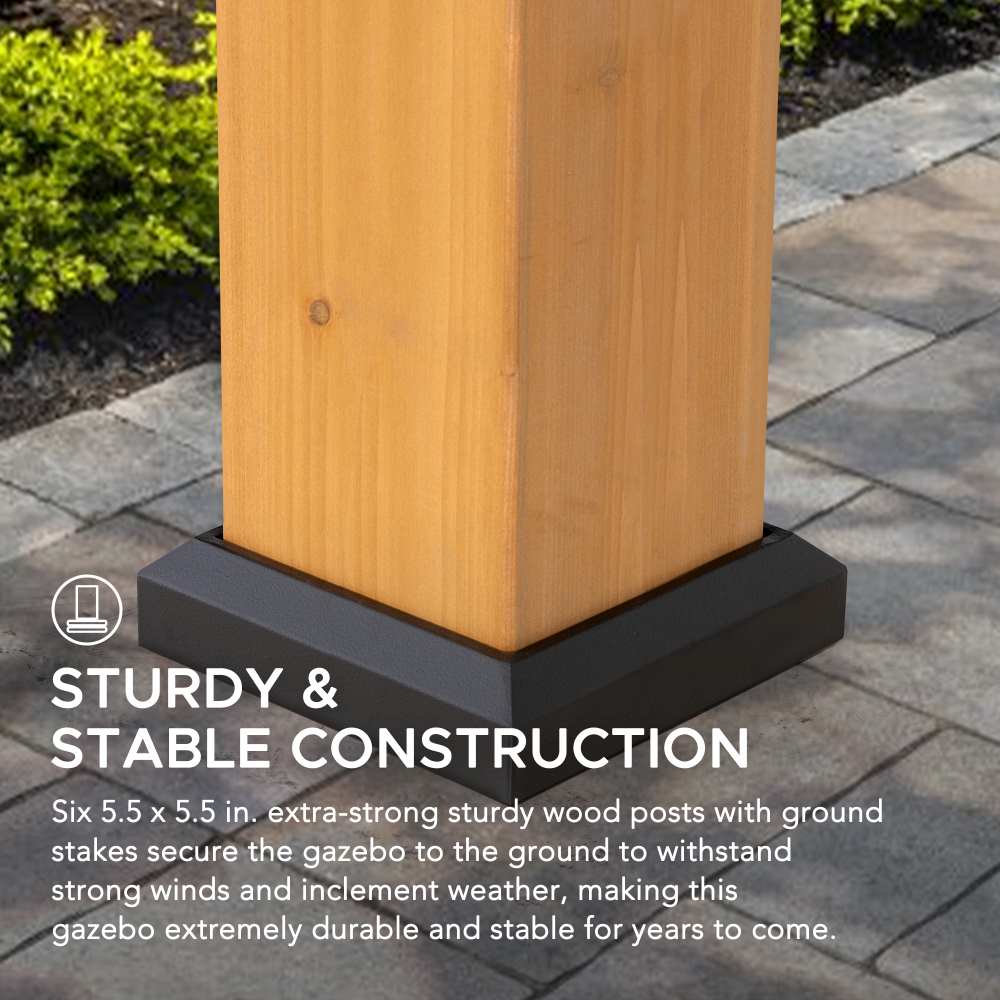SUNJOY 12x20 Cedar Hardtop Gazebo with 2 Ceiling Hooks - Upgrade Natural Cedar.