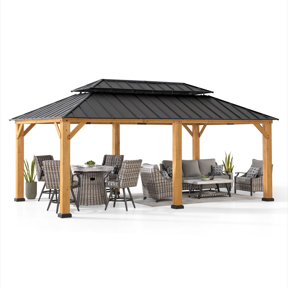 SUNJOY 12x20 Cedar Hardtop Gazebo with 2 Ceiling Hooks - Upgrade Natural Cedar.