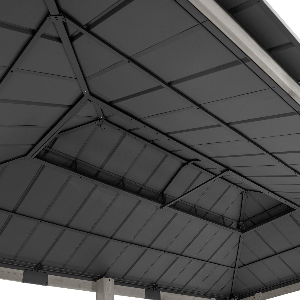SUNJOY 12x20 Cedar Hardtop Gazebo with 2 Ceiling Hooks - Grey