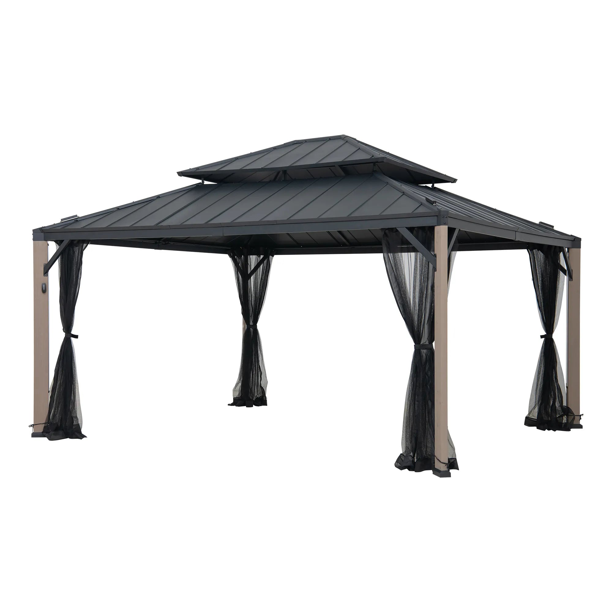 Stanwood Solar Illuminated Wood Gazebo, 13x15