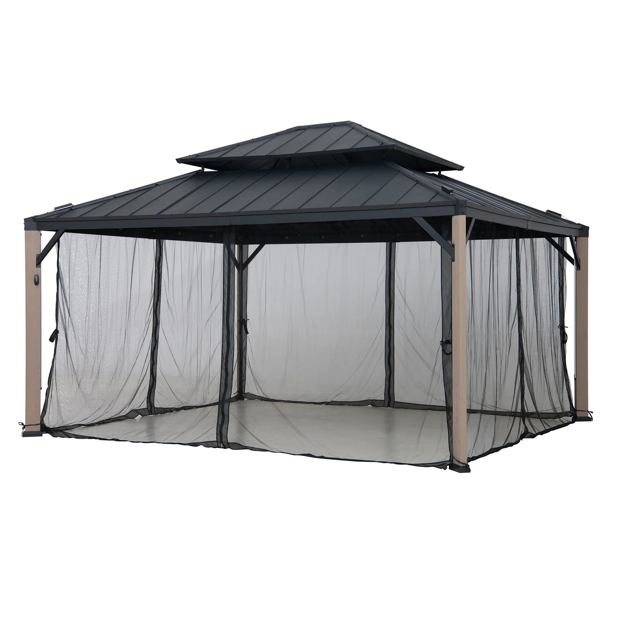 Stanwood Solar Illuminated Wood Gazebo, 13x15