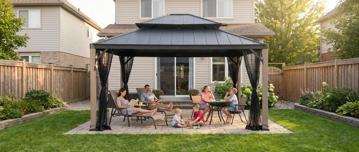 Stanwood Solar Lighting Dual-Roof Gazebo, 13x15