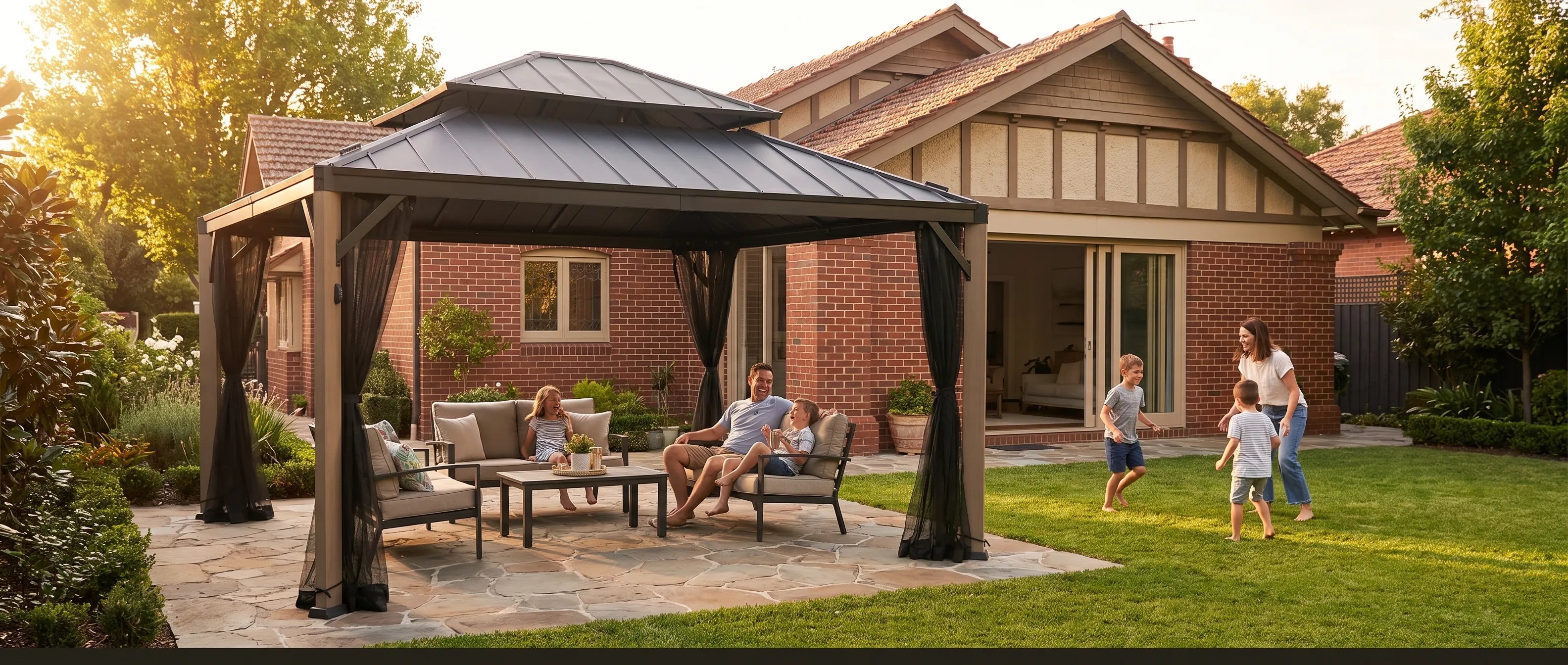 Stanwood Solar Lighting Dual-Roof Gazebo, 13x15