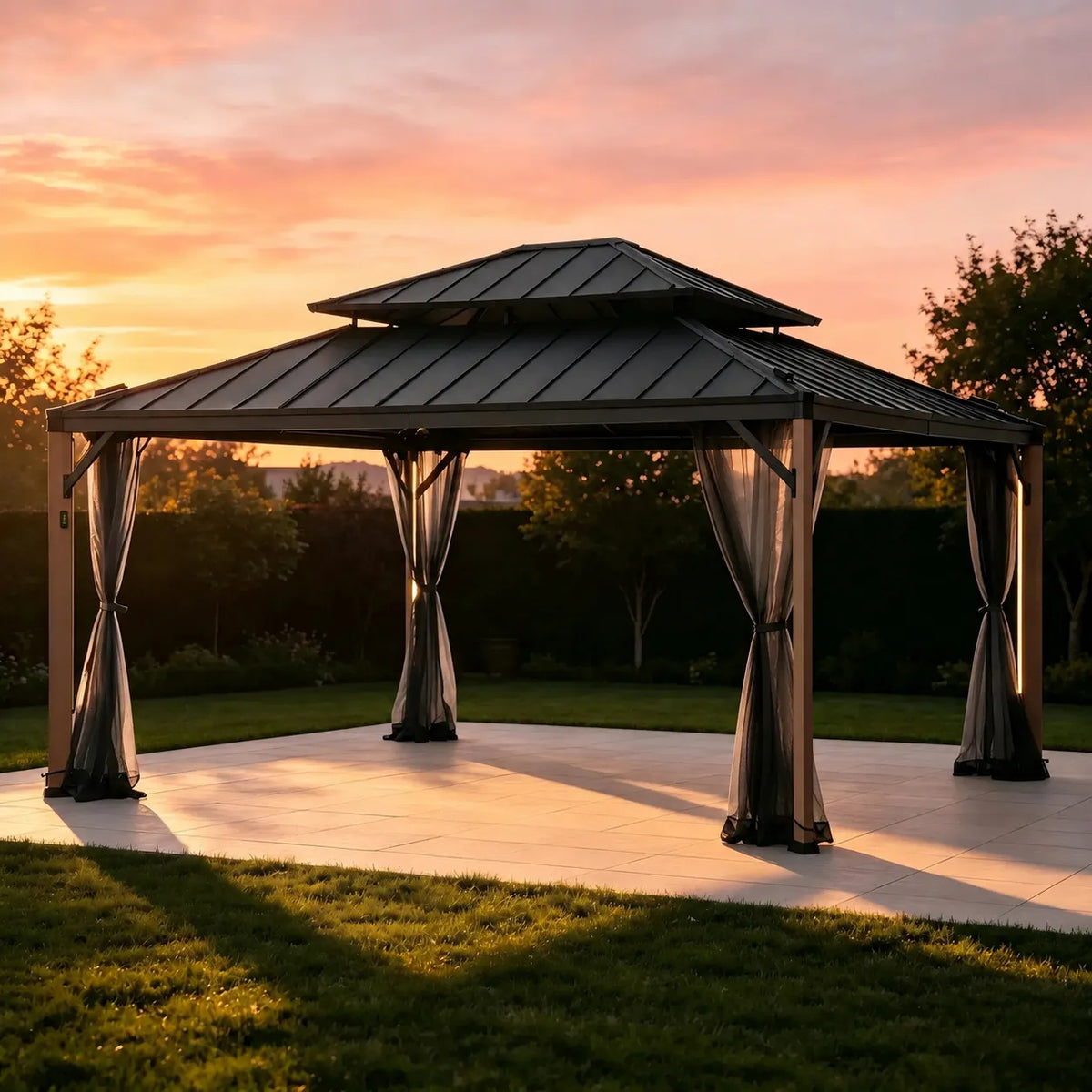 Stanwood Solar Lighting Dual-Roof Gazebo, 13x15