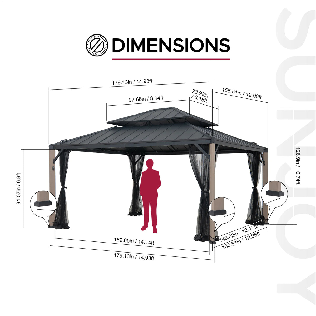 Stanwood Solar Lighting Dual-Roof Gazebo, 13x15