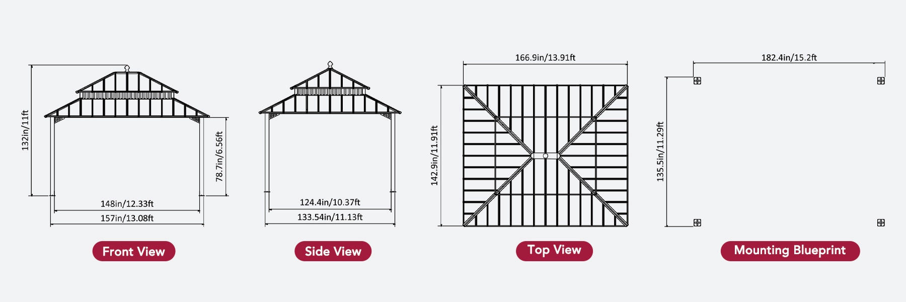 SUNJOY Kingston 12x14 Gazebo with Netting & Curtain | Steel Roof with Extra-Tall & Oversized Vent Top - Cedar Wood Posts 