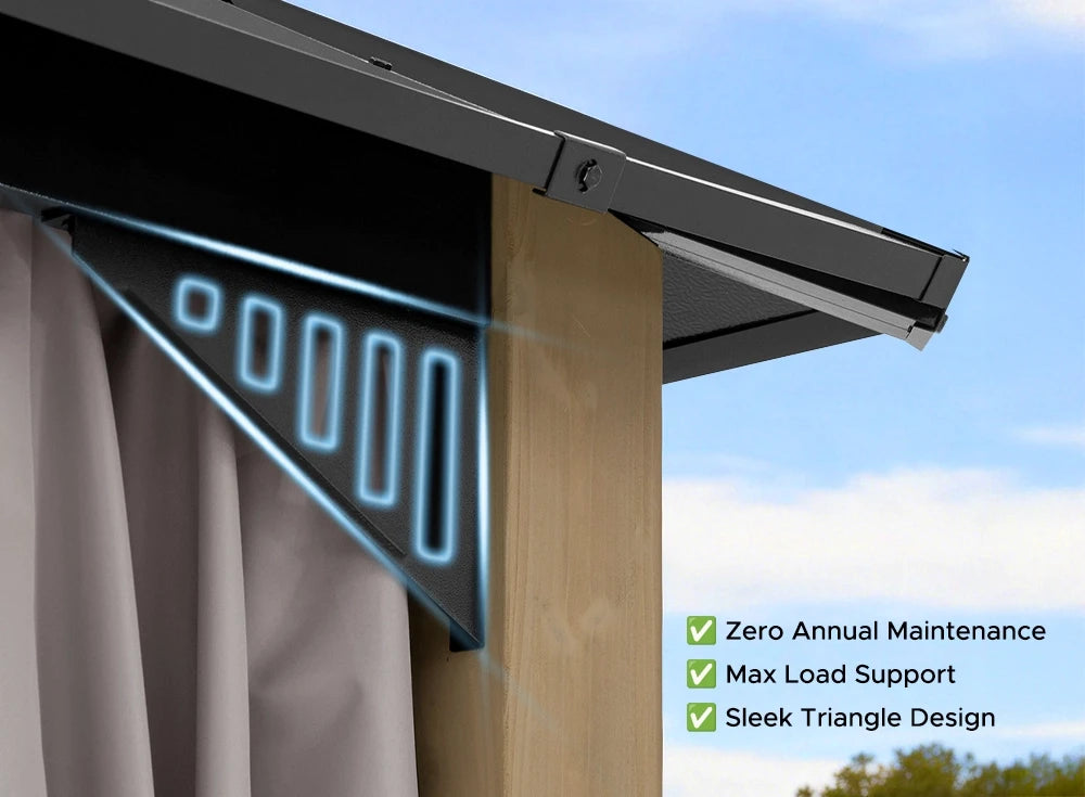 SUNJOY Kingston 12x10 Gazebo with Netting & Curtain | Steel Roof with Extra-Tall & Oversized PC Vent Top - Cedar Wood Posts