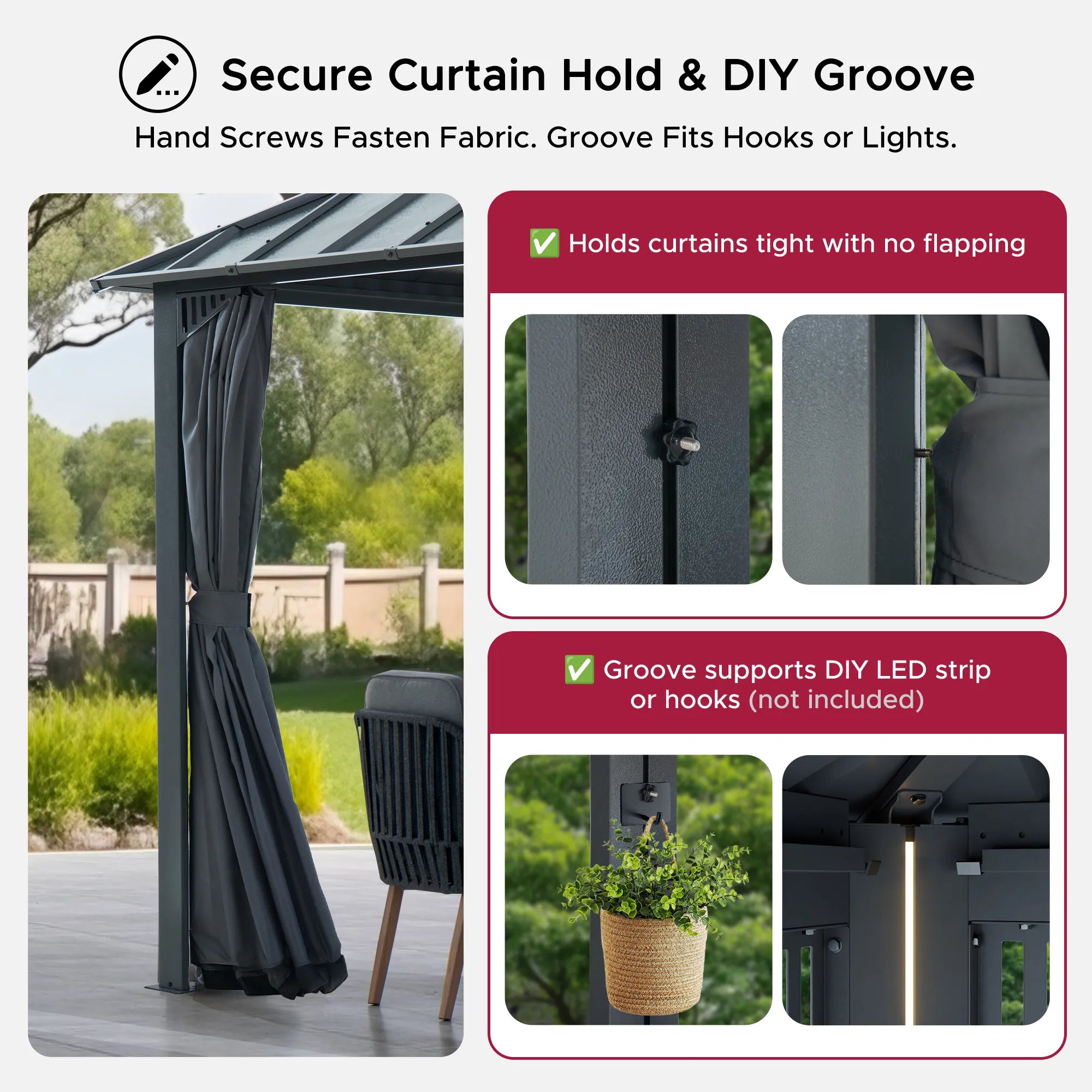 SUNJOY Kingston 12x14 Gazebo with Netting & Curtain | Steel Roof with Extra-Tall & Oversized PC Vent Top - Gray Aluminum Posts 
