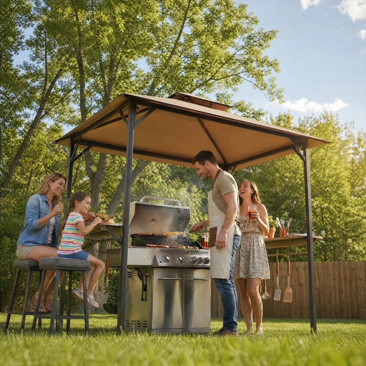 Classic Double-Roof Soft-Top Grill Station, 8x5