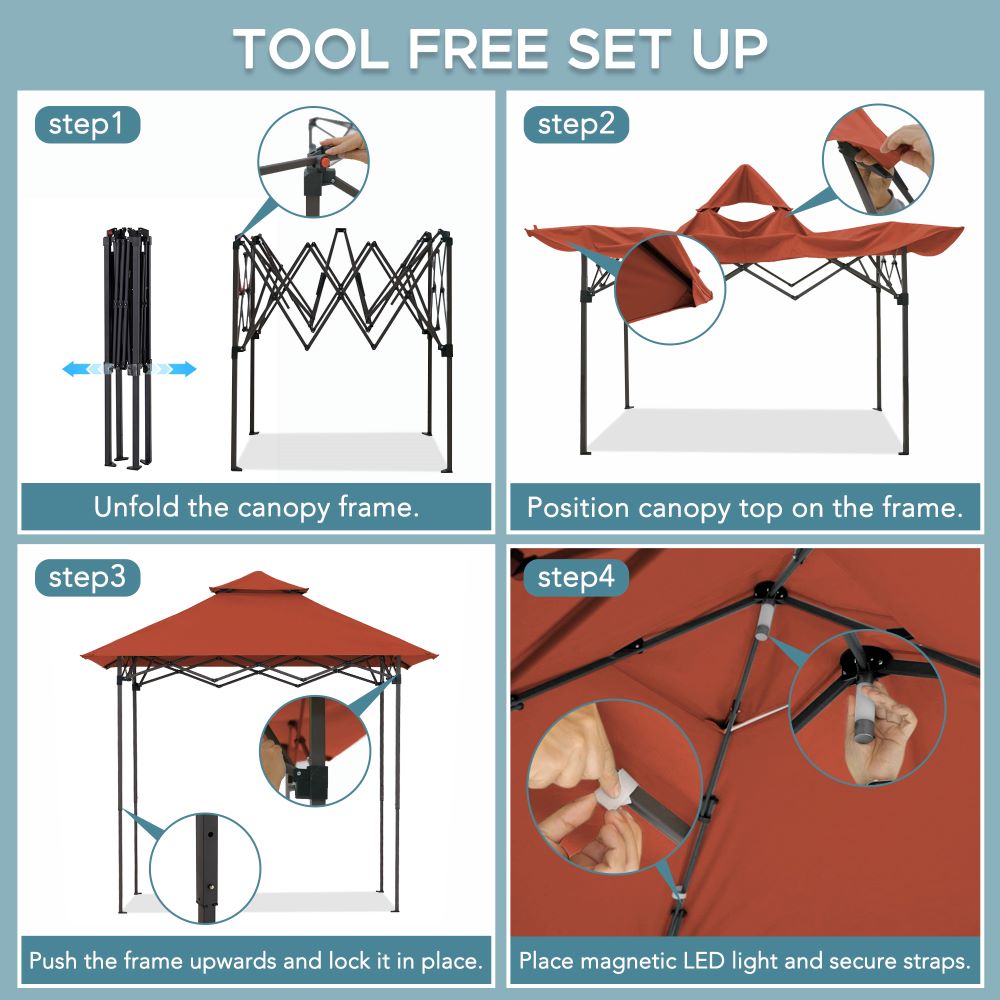 SUNJOY 5x8 Pop up Grill Gazebo with Magnetic LED Light and Carrying Bag 