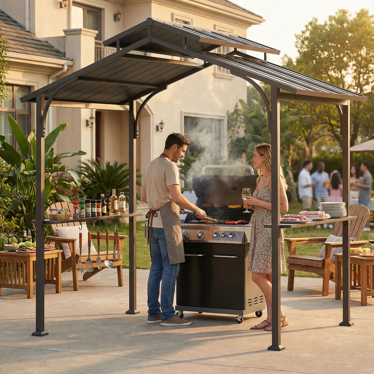 SUNJOY 8x5 Grilling Gazebo with Hooks and Bar Shelves for BBQ